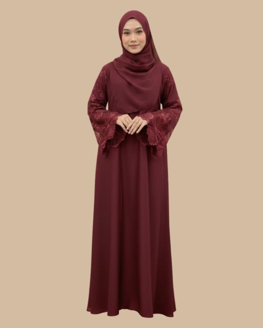 Abaya UAE Big Flower Laces ELEMMIERA pakaian muslimah yang cantik dengan sulaman bunga di tangan