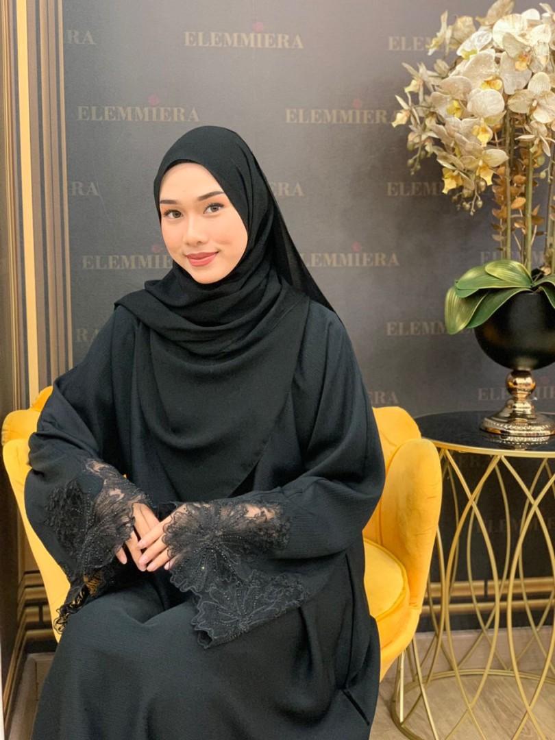 Abaya UAE Big Flower Laces ELEMMIERA pakaian muslimah yang cantik dengan sulaman bunga di tangan