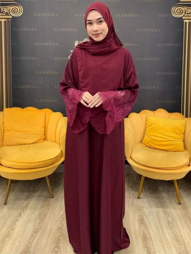 Abaya UAE Big Flower Laces ELEMMIERA pakaian muslimah yang cantik dengan sulaman bunga di tangan