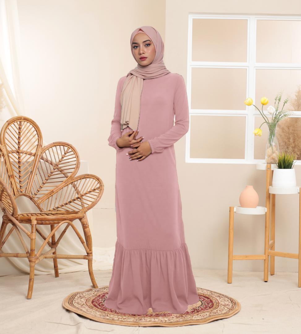Jubah Qhylaa ELEMMIERA Pakaian Muslimah Modest Comfy Elegant dengan reka bentuk ruffle pada skirt