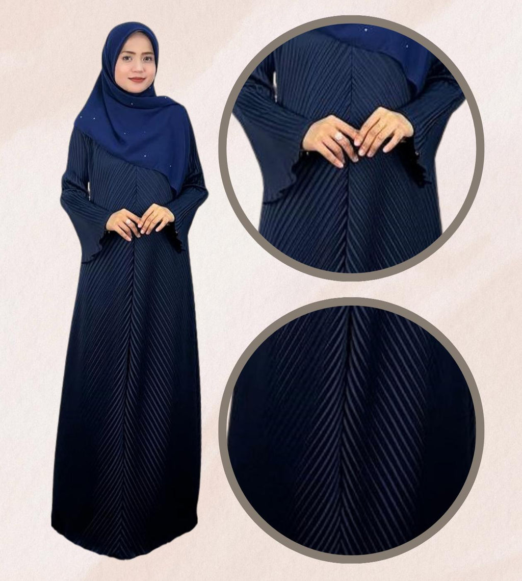 ELEMMIERA Abaya Izara Pleated - Moden & Selesa Dengan Resleting Hadapan Bahan Satin Premium Sesuai Untuk Wudhu Solat Saiz S Hingga 2XL