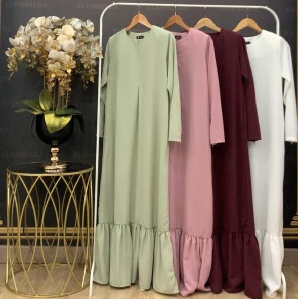 Jubah Qhylaa ELEMMIERA Pakaian Muslimah Modest Comfy Elegant dengan reka bentuk ruffle pada skirt