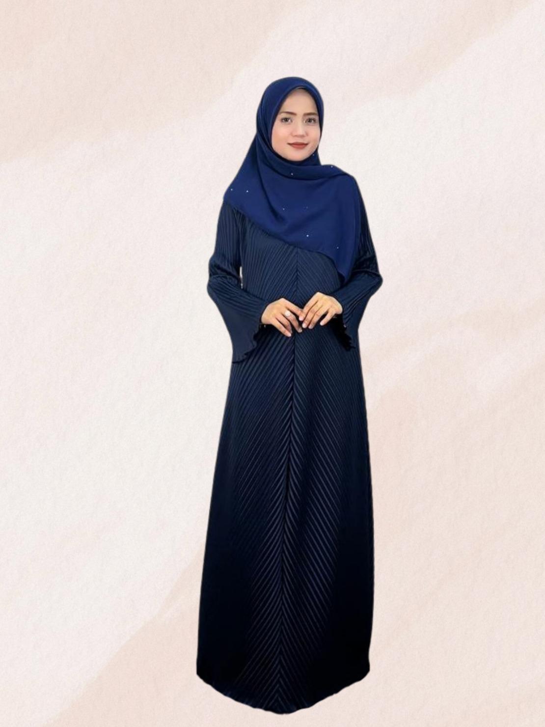 ELEMMIERA Abaya Izara Pleated - Moden & Selesa Dengan Resleting Hadapan Bahan Satin Premium Sesuai Untuk Wudhu Solat Saiz S Hingga 2XL