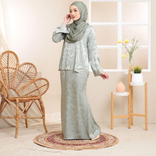 Kurung Melissa, Satin Silk Sulam Sleeve