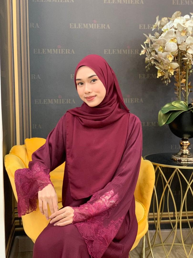 Abaya UAE Big Flower Laces ELEMMIERA pakaian muslimah yang cantik dengan sulaman bunga di tangan