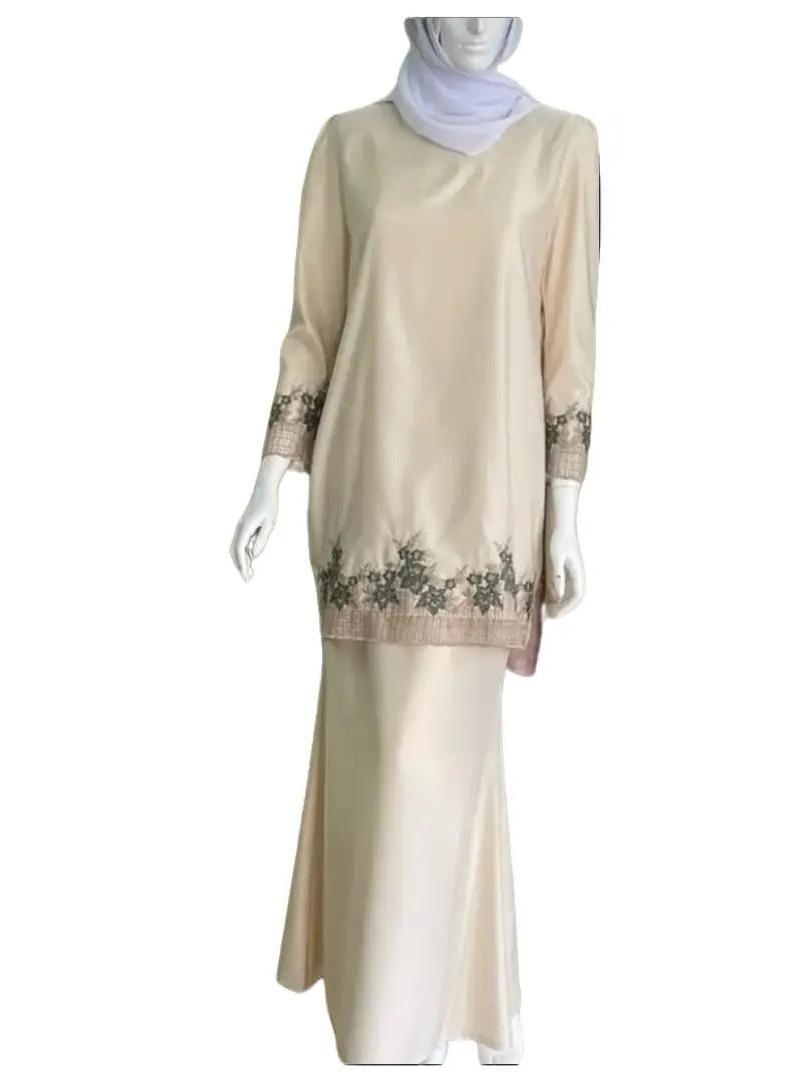 Kurung Anissa ELEMMIERA Pakaian Moden Wanita Jahitan Laces and Sulam Viral Cantik