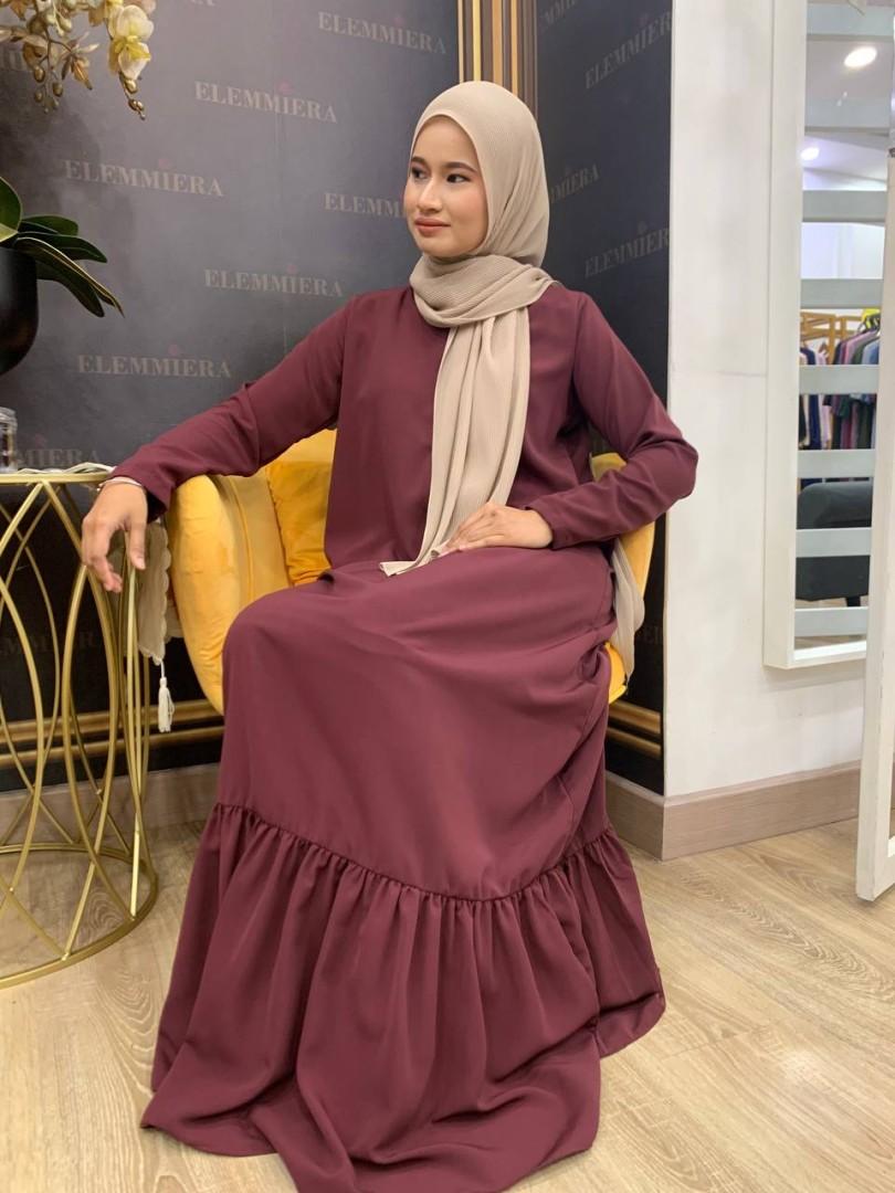 Jubah Qhylaa ELEMMIERA Pakaian Muslimah Modest Comfy Elegant dengan reka bentuk ruffle pada skirt