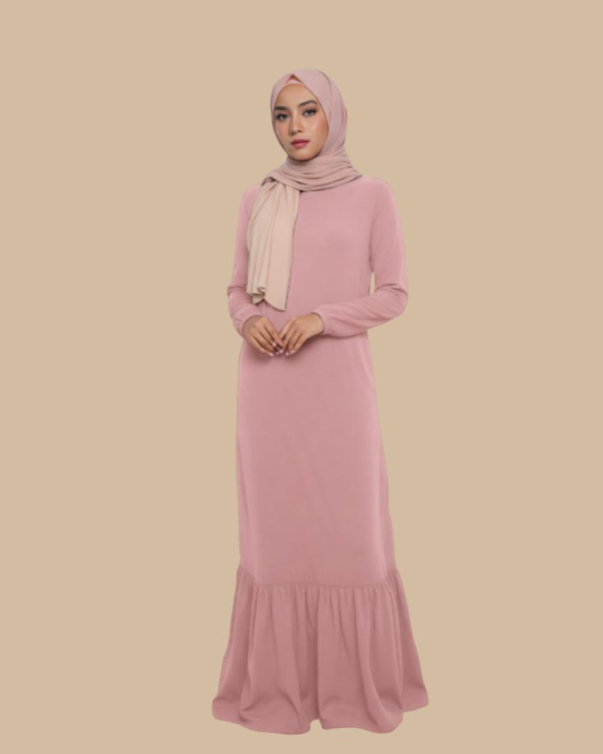 Jubah Qhylaa ELEMMIERA Pakaian Muslimah Modest Comfy Elegant dengan reka bentuk ruffle pada skirt