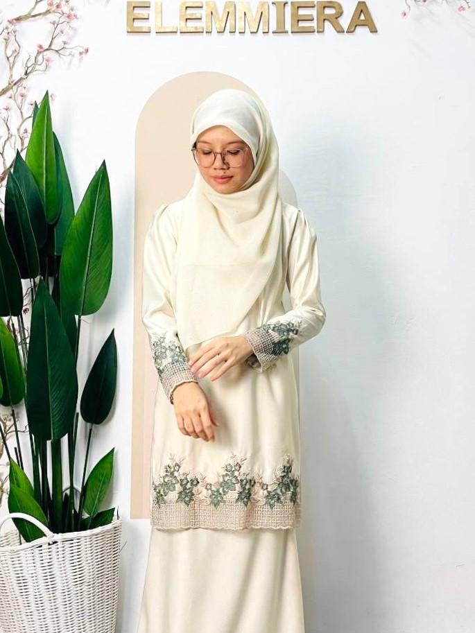 Kurung Anissa ELEMMIERA Pakaian Moden Wanita Jahitan Laces and Sulam Viral Cantik