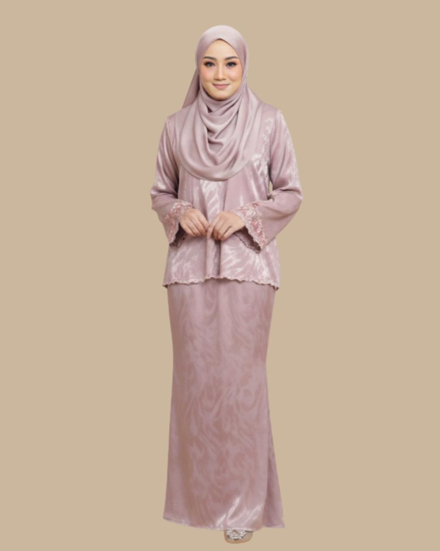 Kurung Melissa ELEMMIERA Modern Muslimah Raya Collection with Sleeve Sulam Satin Silk