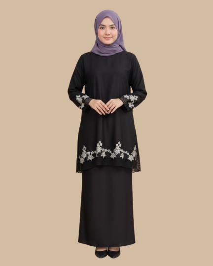 Kurung Anissa ELEMMIERA Pakaian Moden Wanita Jahitan Laces and Sulam Viral Cantik