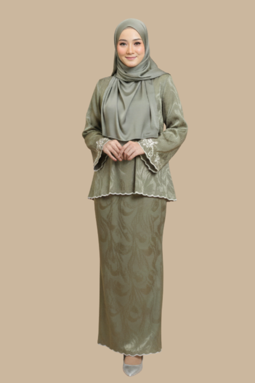 Kurung Melissa, Satin Silk Sulam Sleeve