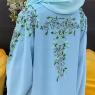 Abaya UAE Aleesya ELEMMIERA Jahitan Bunga Manik Premium di bahu, belakang dan tangan Abaya Muslimah