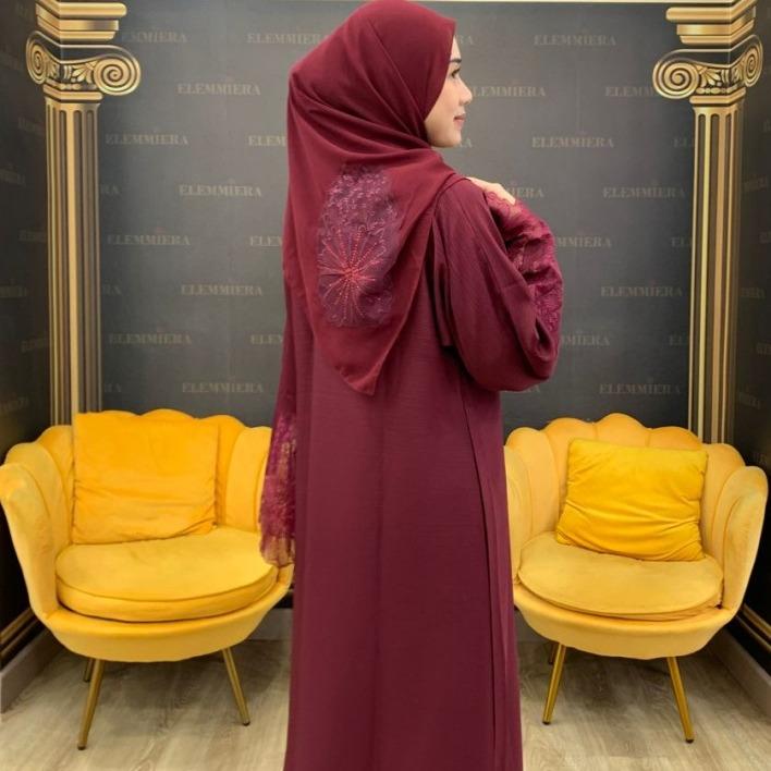 Abaya UAE Big Flower Laces ELEMMIERA pakaian muslimah yang cantik dengan sulaman bunga di tangan