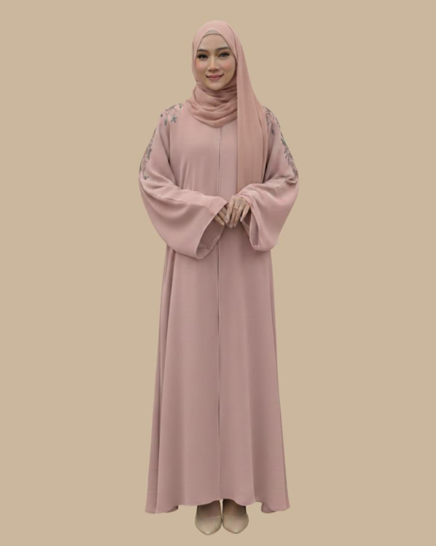 Abaya UAE Aleesya ELEMMIERA Jahitan Bunga Manik Premium di bahu, belakang dan tangan Abaya Muslimah
