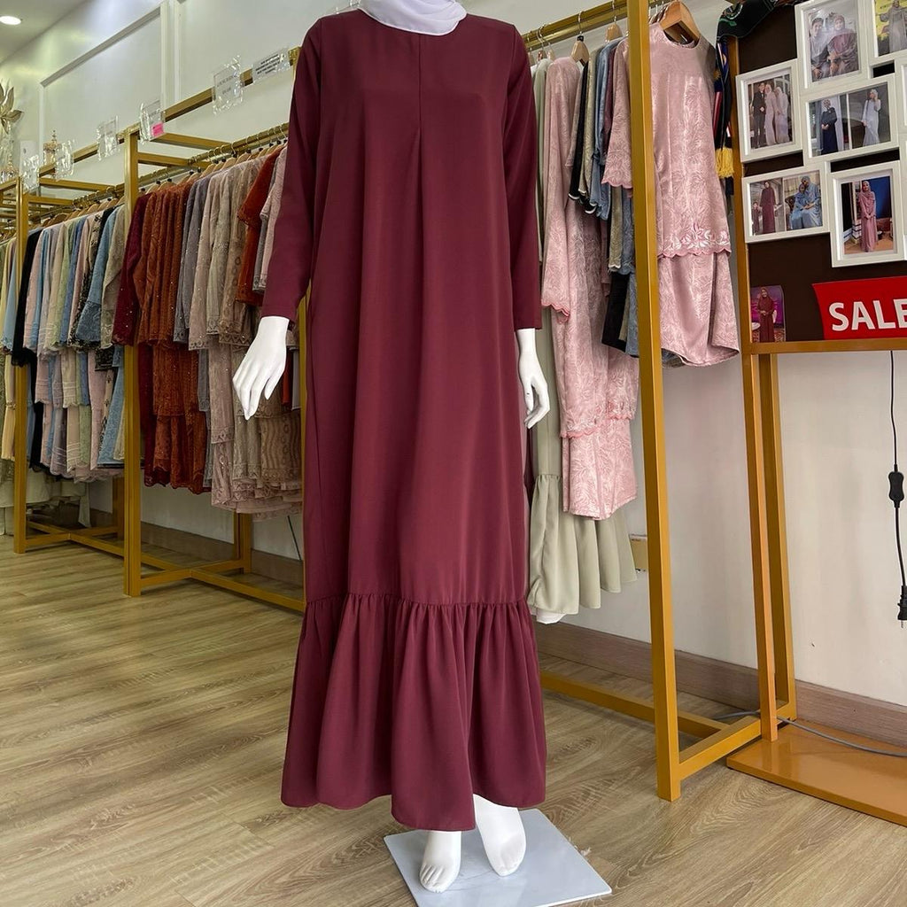 Jubah Qhylaa ELEMMIERA Pakaian Muslimah Modest Comfy Elegant dengan reka bentuk ruffle pada skirt