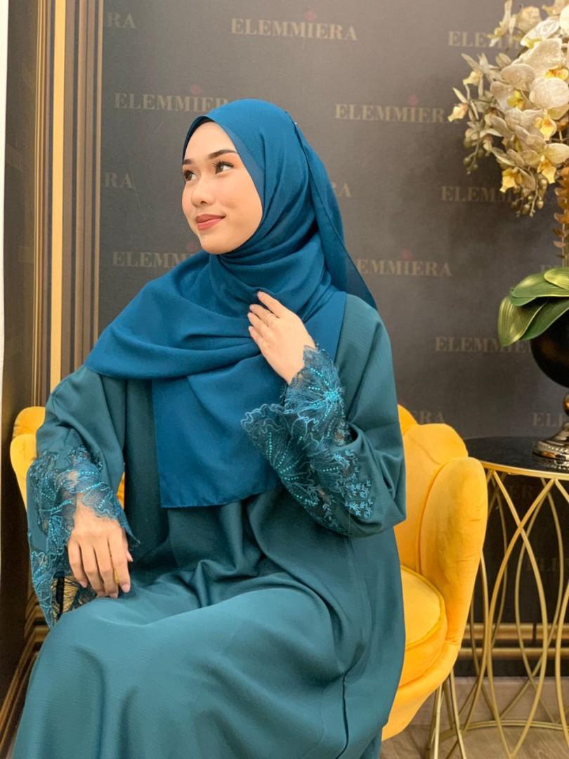 Abaya UAE Big Flower Laces ELEMMIERA pakaian muslimah yang cantik dengan sulaman bunga di tangan