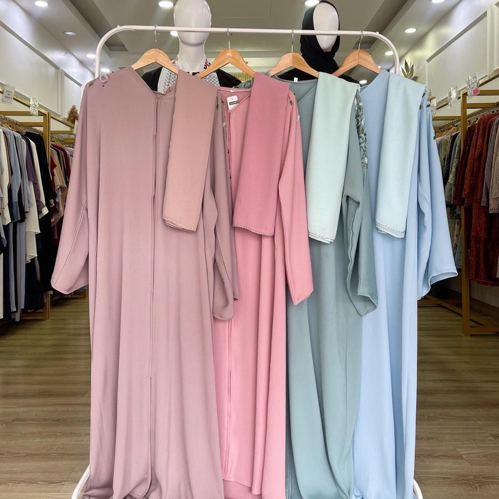 Abaya UAE Aleesya ELEMMIERA Jahitan Bunga Manik Premium di bahu, belakang dan tangan Abaya Muslimah